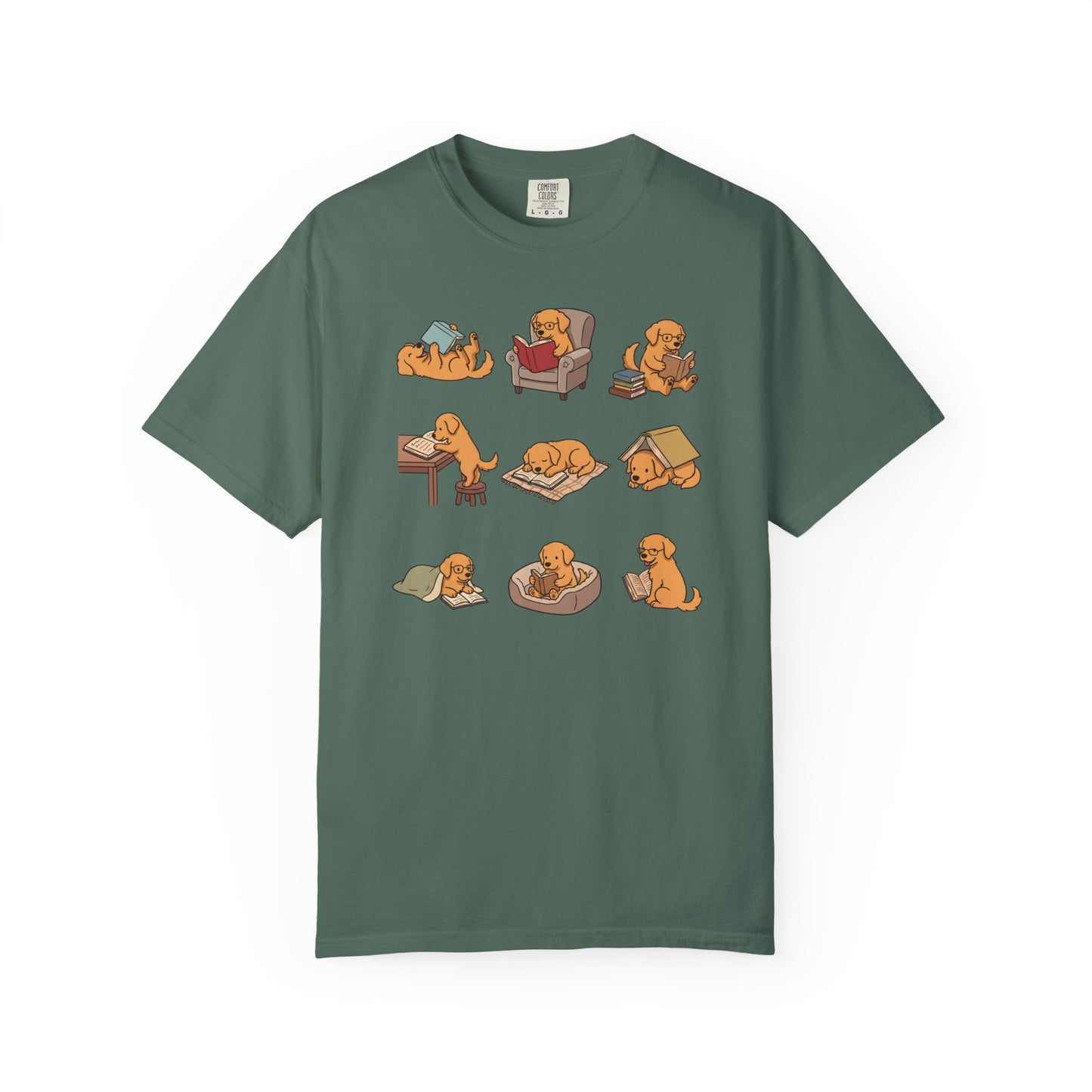 Golden Retriever Book Club T-Shirt in Blue Spruce from When Dogs Fly