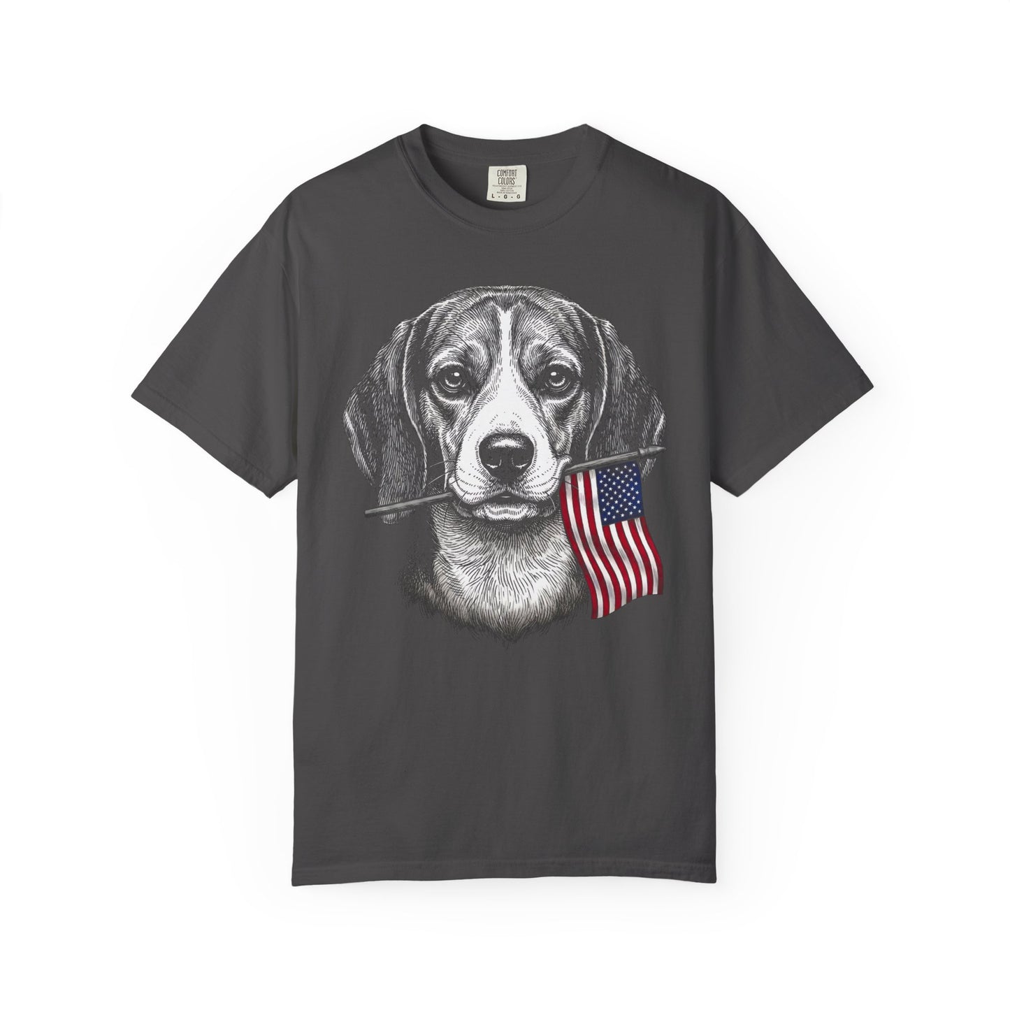 Red, White & Beagle American Flag T-Shirt in Graphite from When Dogs Fly