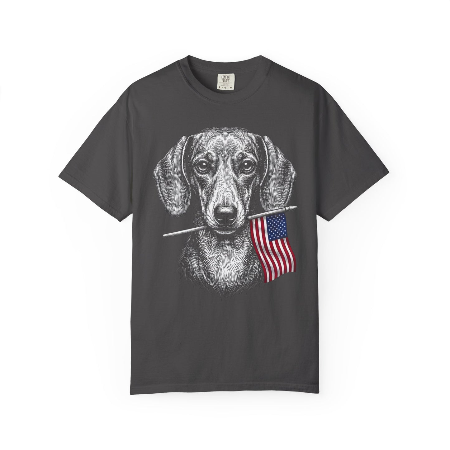 Red, White & Dachshund American Flag T-Shirt in Graphite from When Dogs Fly