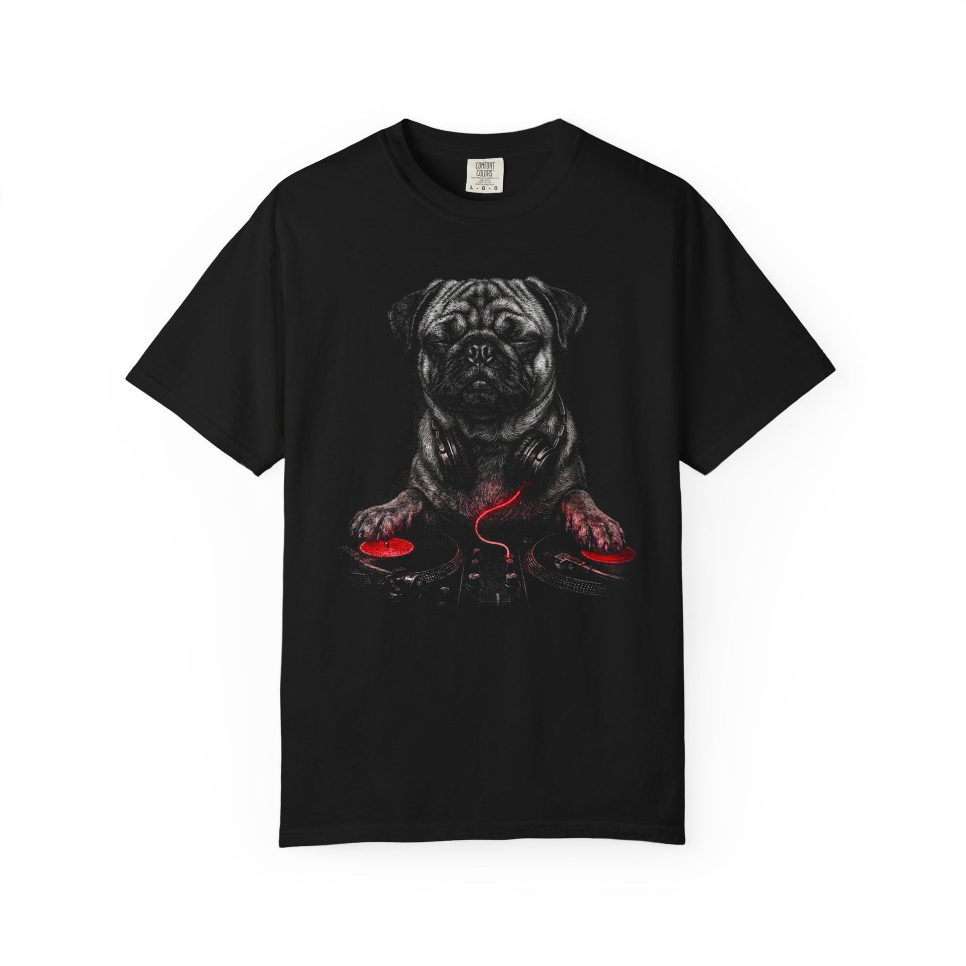 Spin, Sit, Stay Red Mix Pug T-Shirt from When Dogs Fly