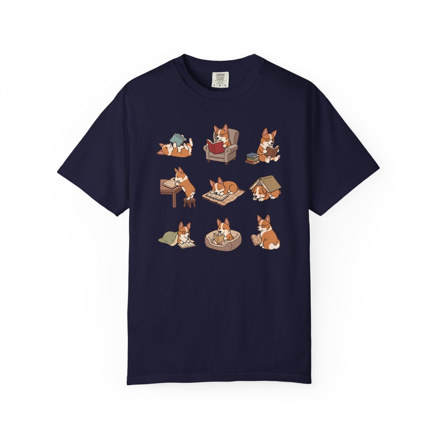 Corgi Book Club T-Shirt in True Navy from When Dogs Fly