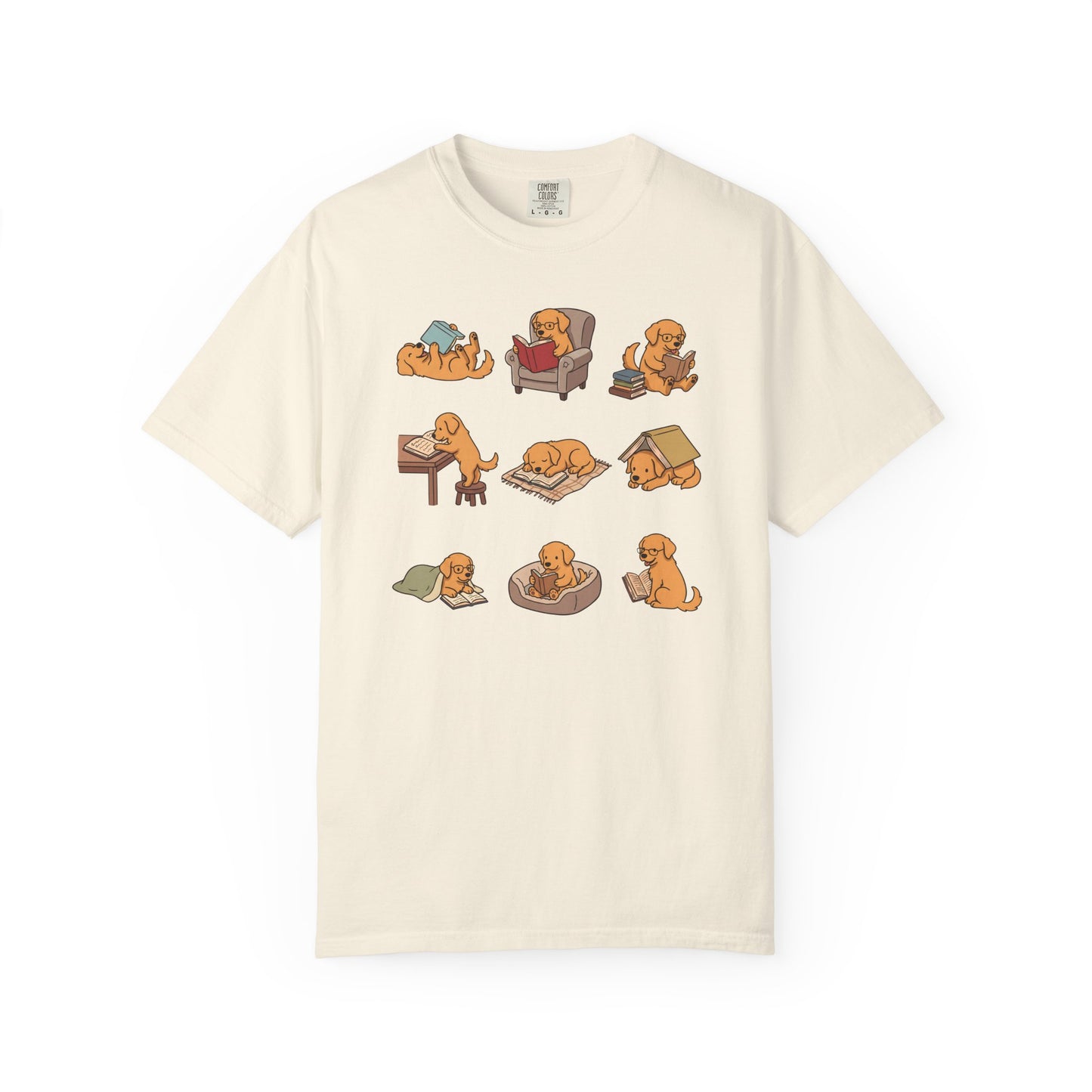 Golden Retriever Book Club T-Shirt in Ivory from When Dogs Fly