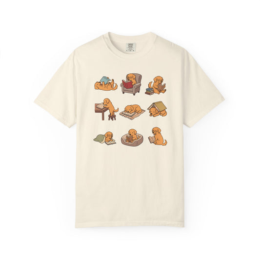 Golden Retriever Book Club T-Shirt in Ivory from When Dogs Fly