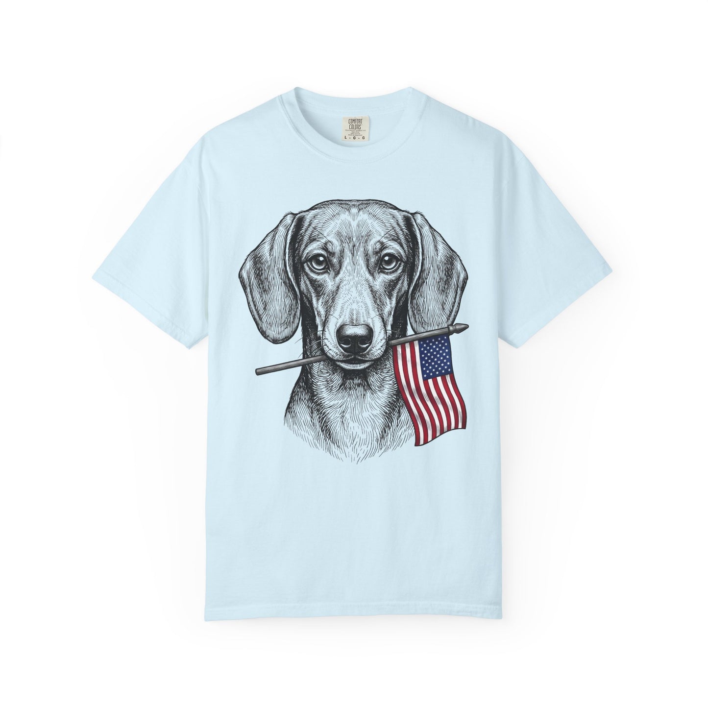 Red, White & Dachshund American Flag T-Shirt in Chambray from When Dogs Fly
