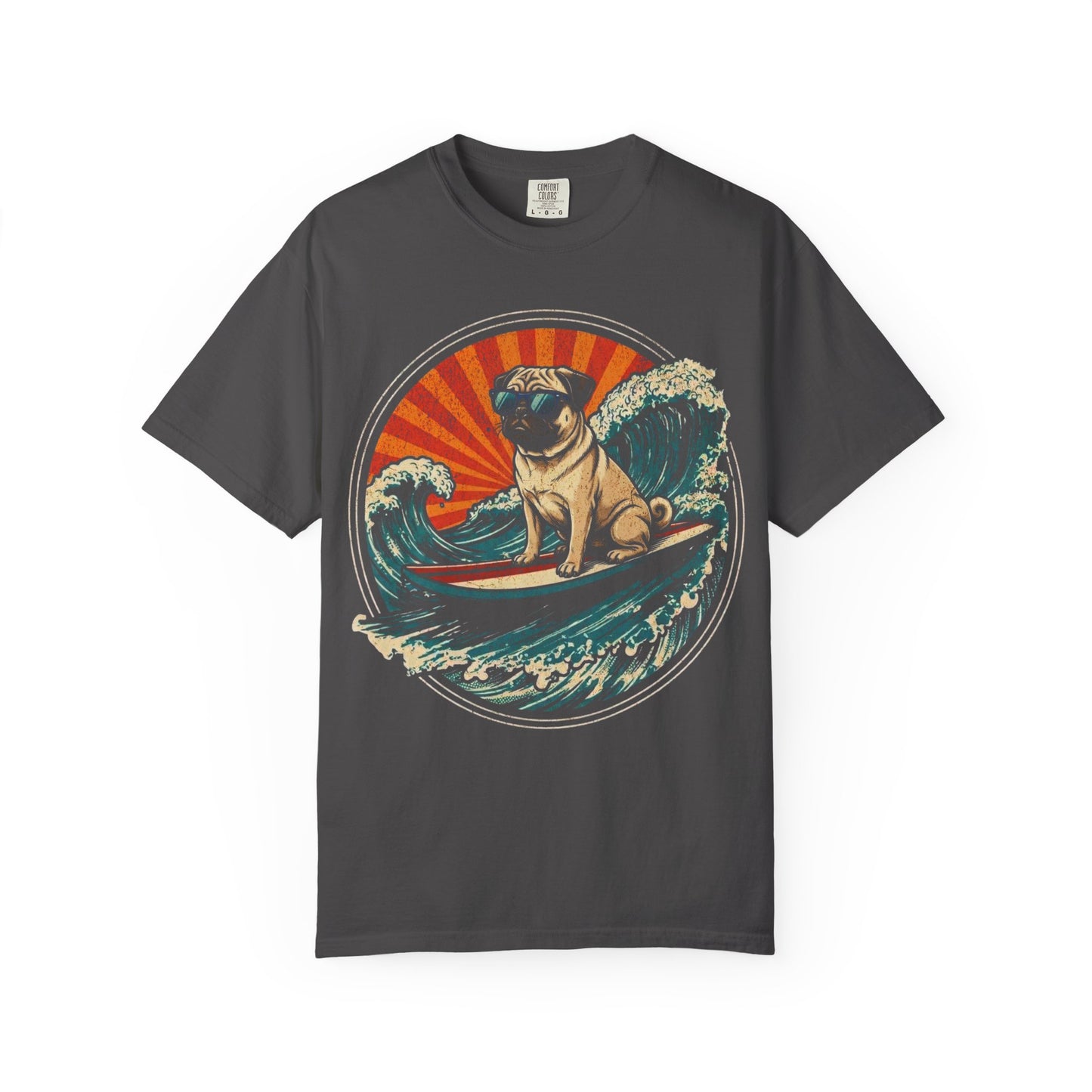 Surf's Up, Pug T-Shirt in Graphite from When Dogs Fly