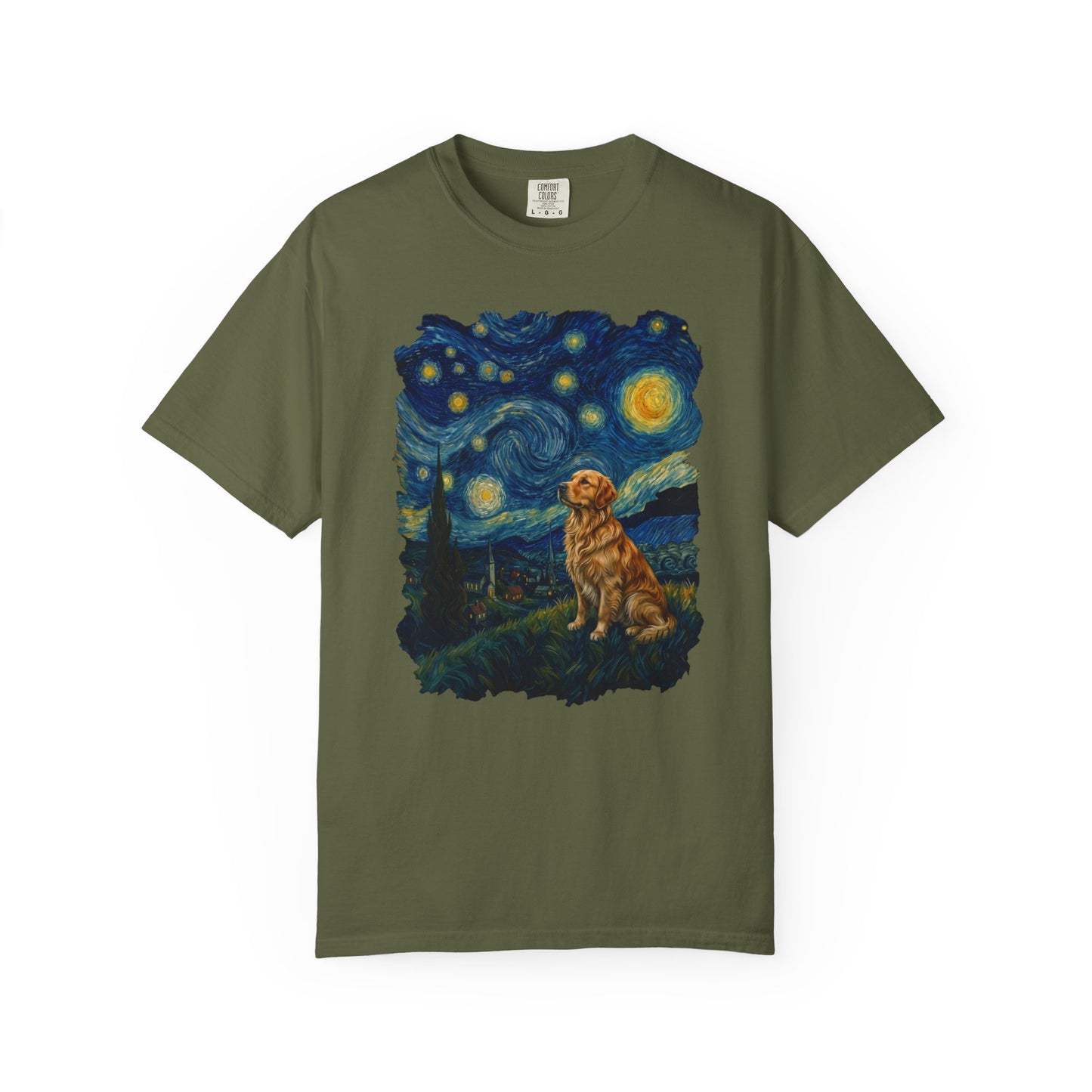 Starry Night Golden Retriever T-Shirt in Hemp from When Dogs Fly