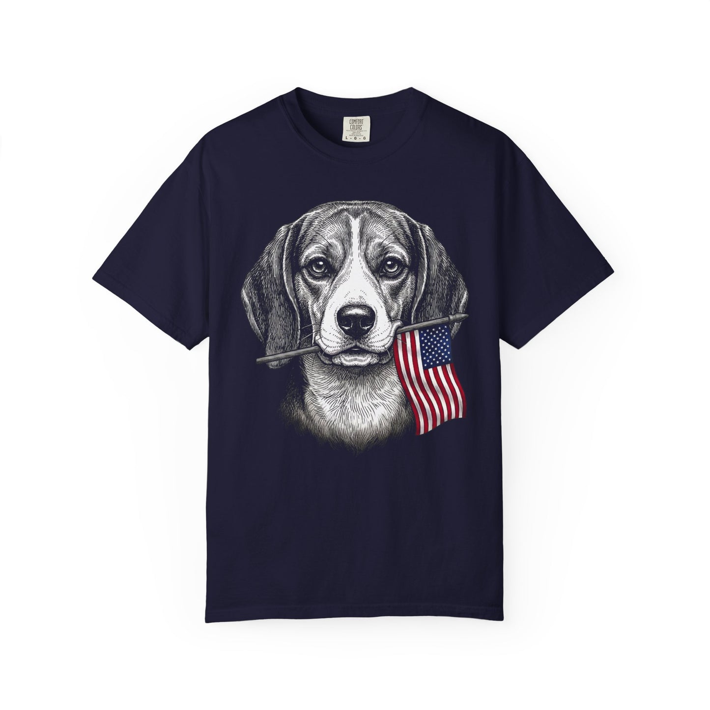 Red, White & Beagle American Flag T-Shirt in True Navy from When Dogs Fly