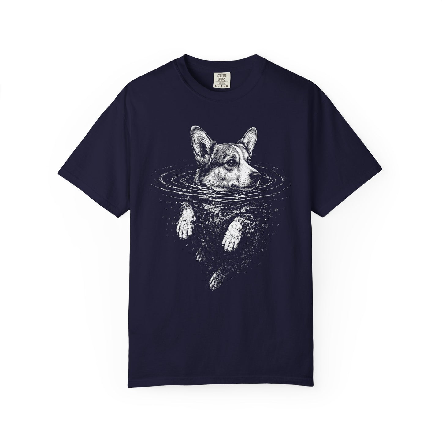 Corgi Dog Paddle T-Shirt in True Navy from When Dogs Fly