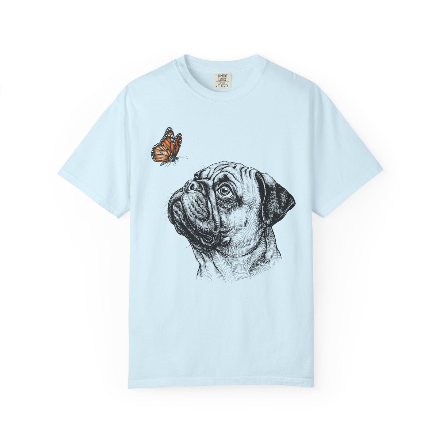 Hello Butterfly Pug T-Shirt in Chambray from When Dogs Fly