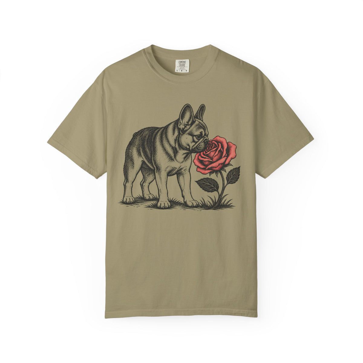 A Nose for Roses Frech Bulldog T-Shirt in Khaki from When Dogs Fly