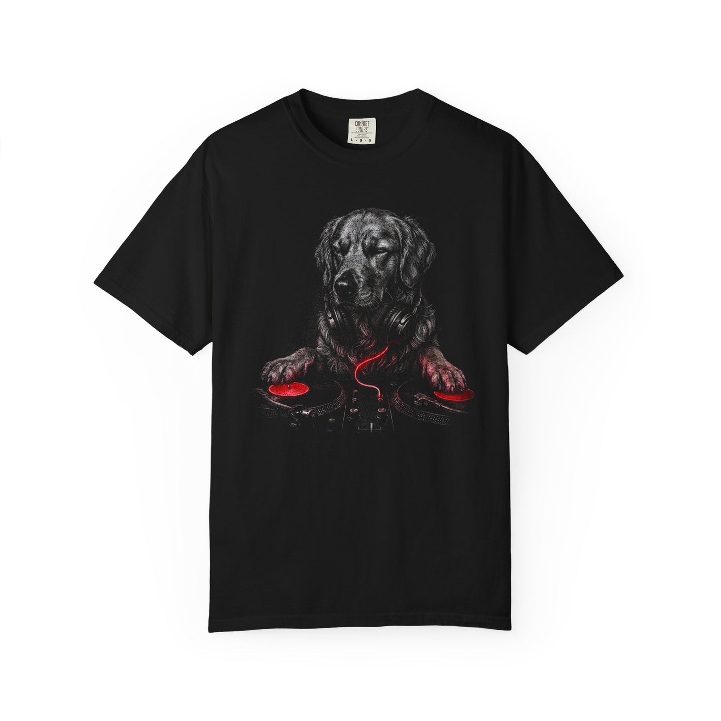 Spin, Sit, Stay Red Mix Golden Retriever T-Shirt in Black from When Dogs Fly