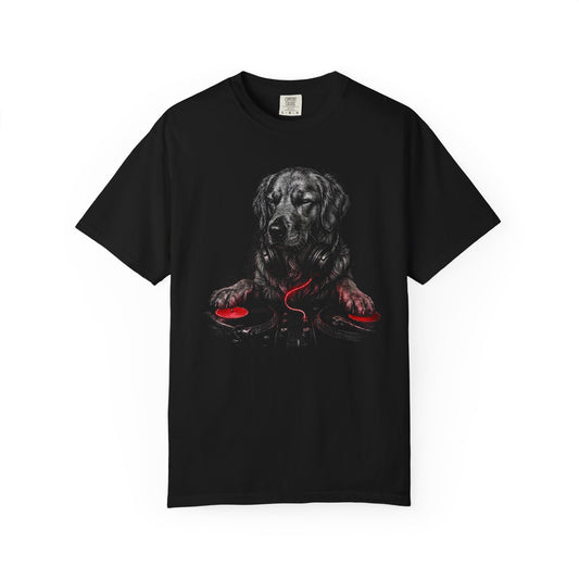 Spin, Sit, Stay Red Mix Golden Retriever T-Shirt in Black from When Dogs Fly