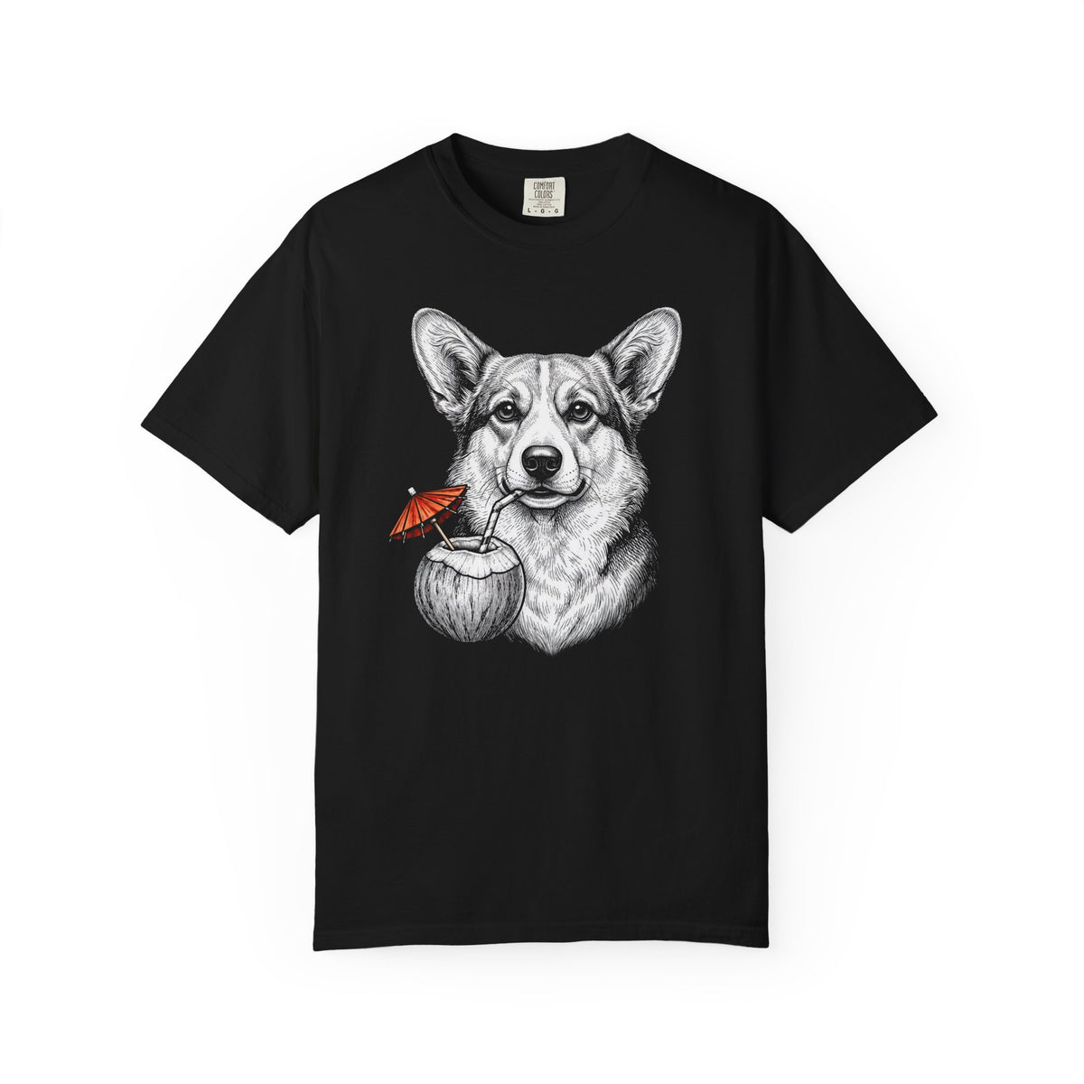 Island Time Corgi T-Shirt in Black from When Dogs Fly
