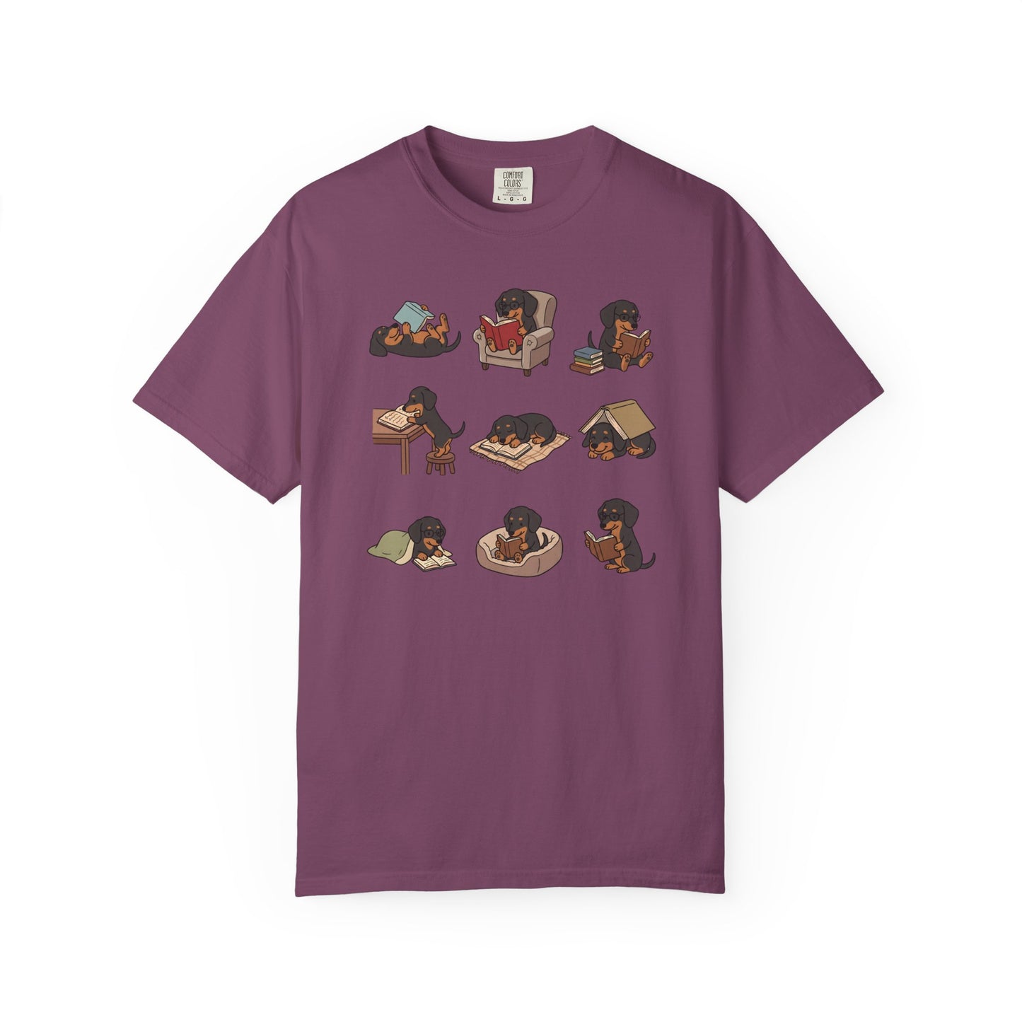 Dachshund Book Club T-Shirt in Berry from When Dogs Fly