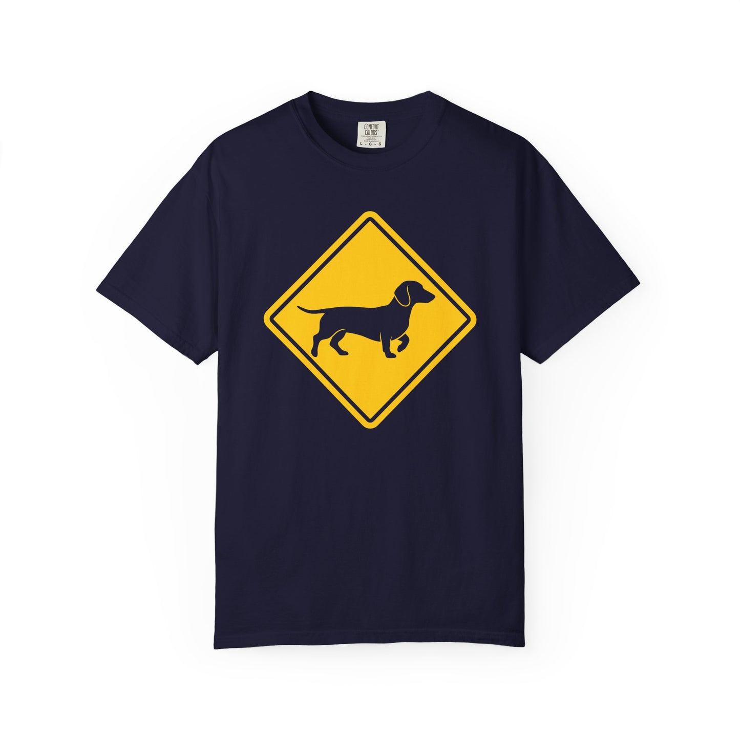 Dachshund Dog Crossing T-Shirt in True Navy from When Dogs Fly