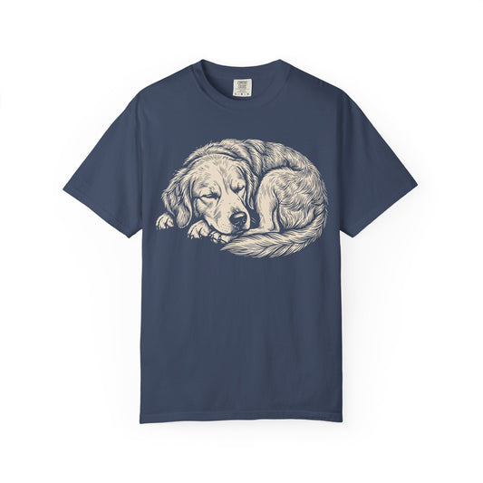 Cozy Nap Time Golden Retriever T-Shirt in Midnight from When Dogs Fly