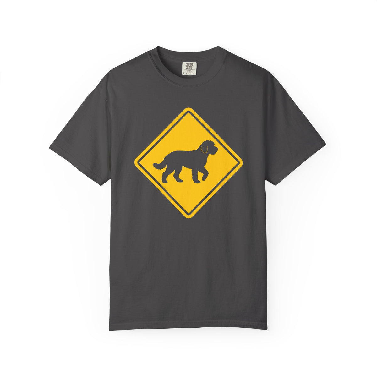 Labradoodle Dog Crossing T-Shirt in Graphite from When Dogs Fly
