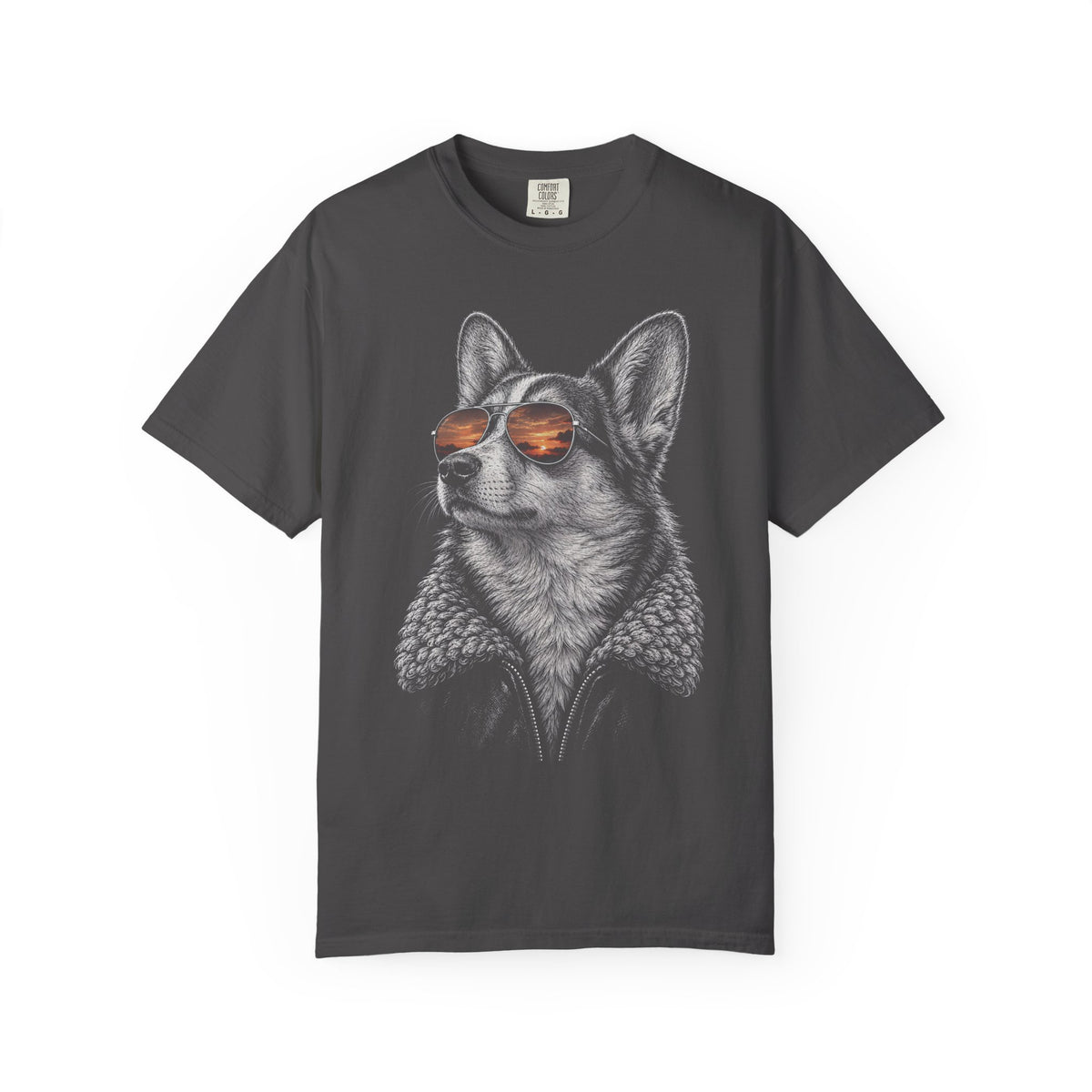 Sunset Aviator Corgi T-Shirt in Graphite from When Dogs Fly