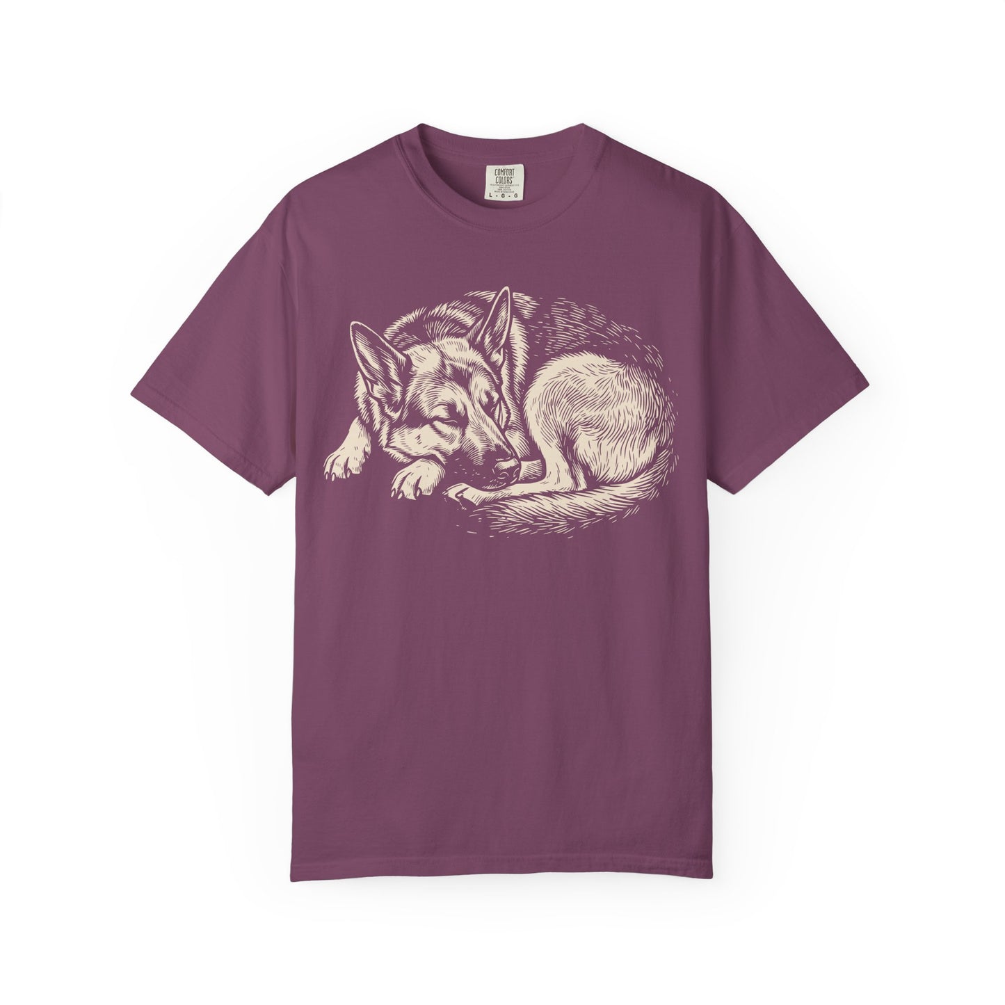Cozy Nap Time German Shepherd T-Shirt in Berry from When Dogs Fly