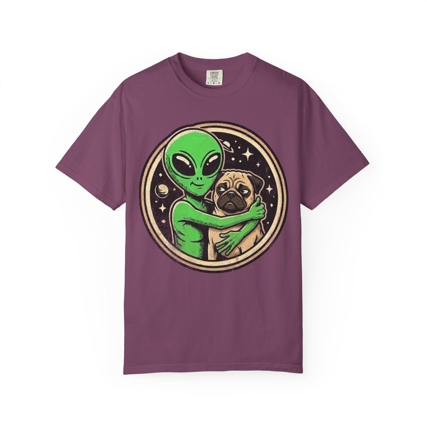 Every Alien Needs a Pug T-Shirt in Berry from When Dogs Fly