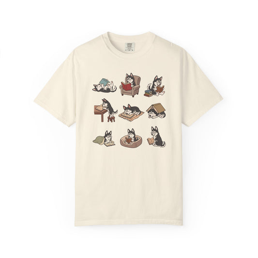 Siberian Husky Book Club T-Shirt in Ivory from When Dogs Fly