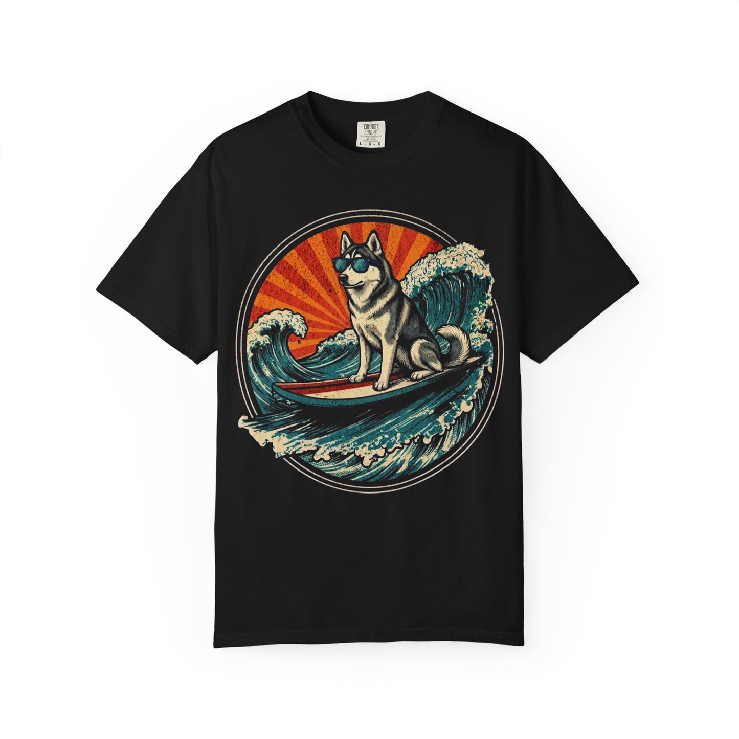 Surf's Up, Siberian Husky T-Shirt in Black from When Dogs Fly