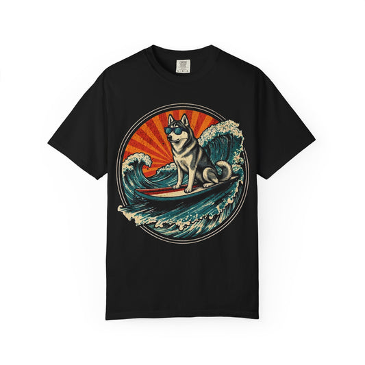 Surf's Up, Siberian Husky T-Shirt in Black from When Dogs Fly