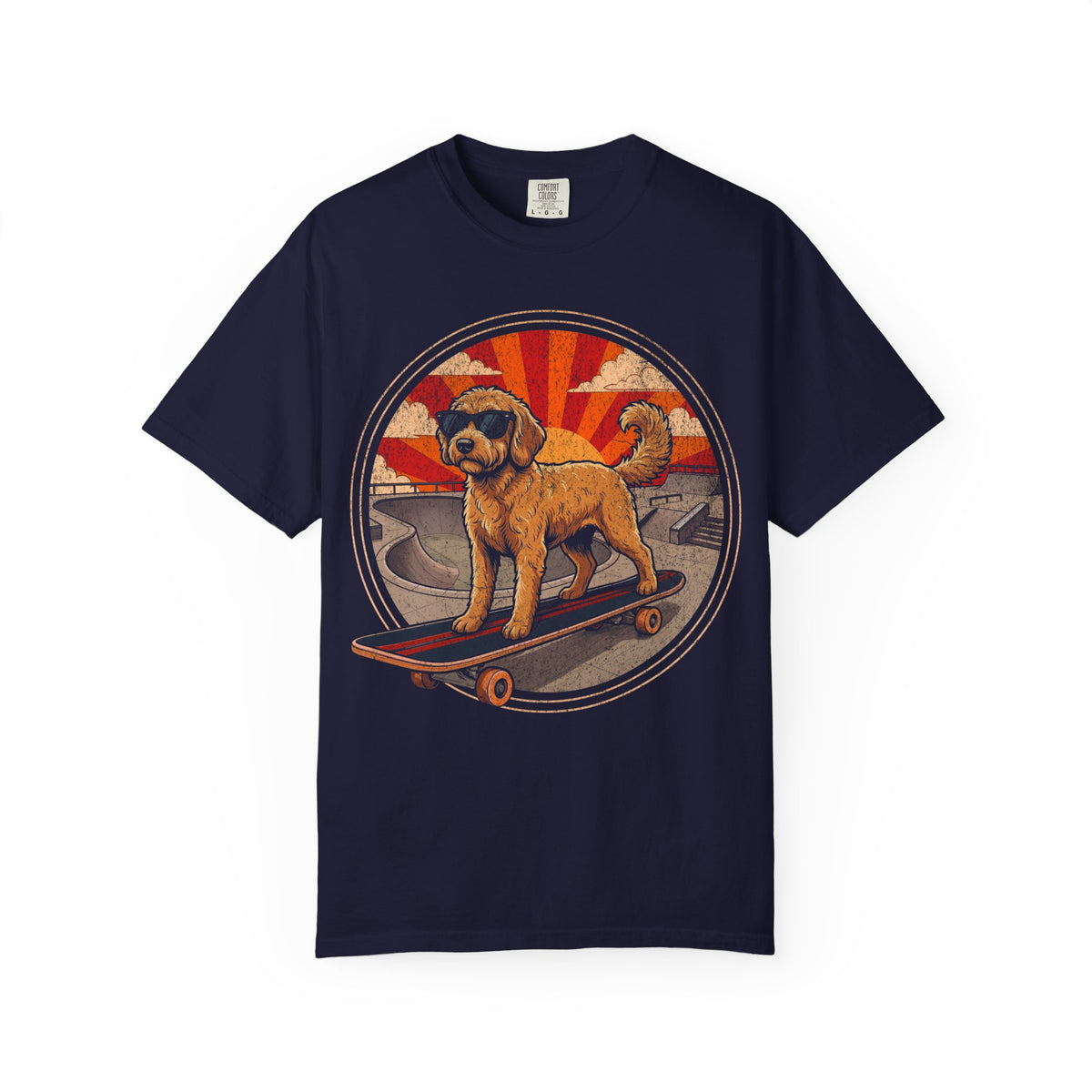 Stay Rad Skateboarding Labradoodle T-Shirt in True Navy from When Dogs Fly