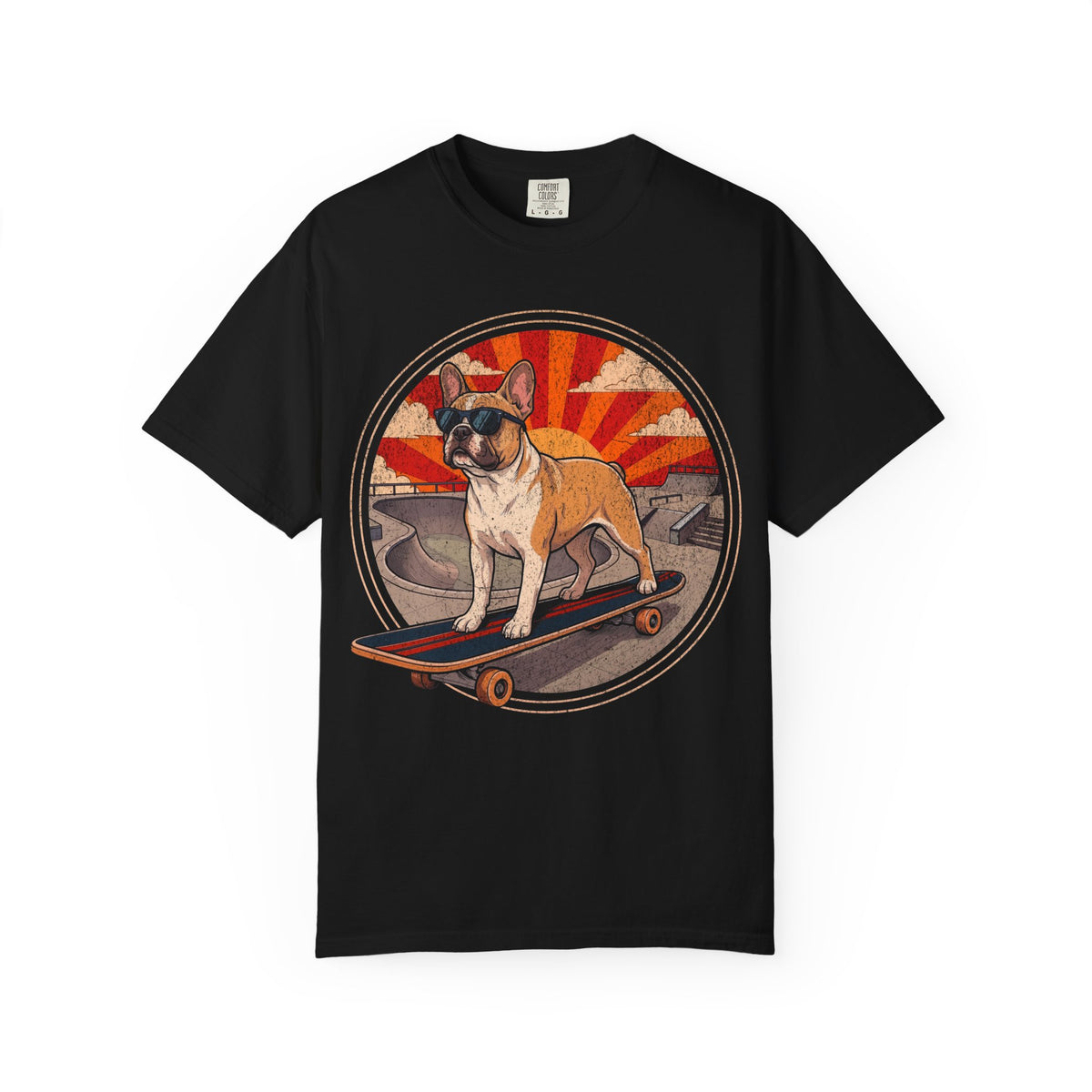 Stay Rad Skateboarding French Bulldog T-Shirt in Black from When Dogs Fly