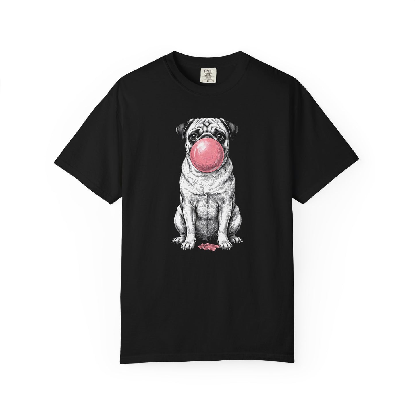 Bubblegum Pug T-Shirt in Black from When Dogs Fly