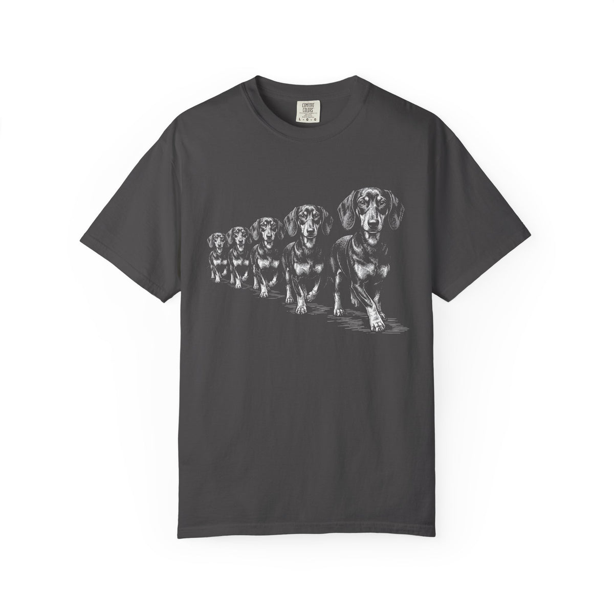 Marching Dachshunds T-Shirt in Graphite from When Dogs Fly