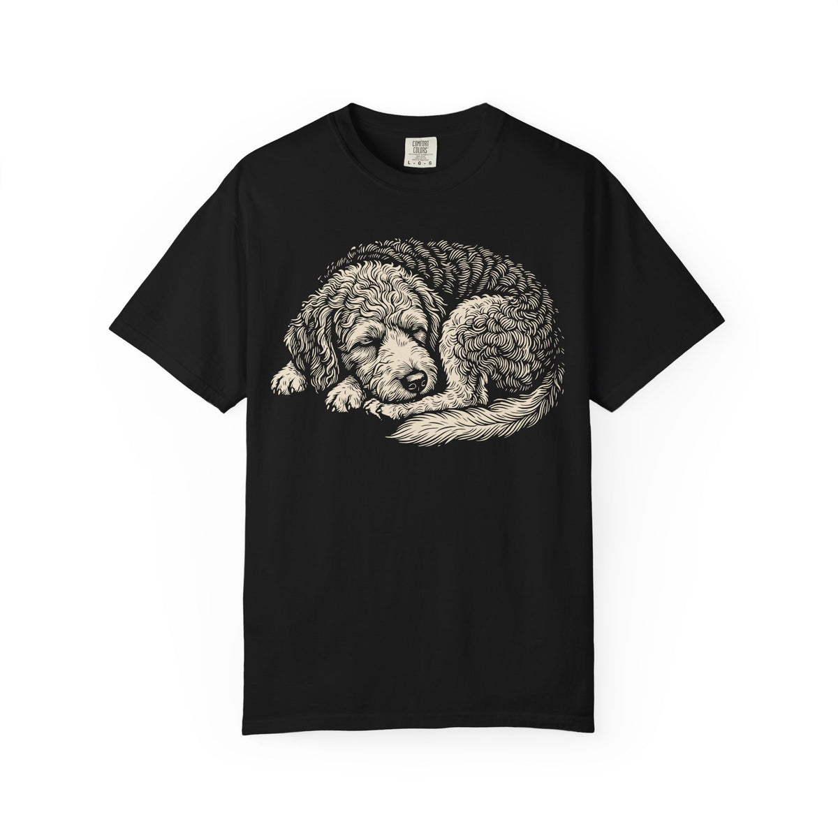 Cozy Nap Time Labradoodle T-Shirt in Black from When Dogs Fly