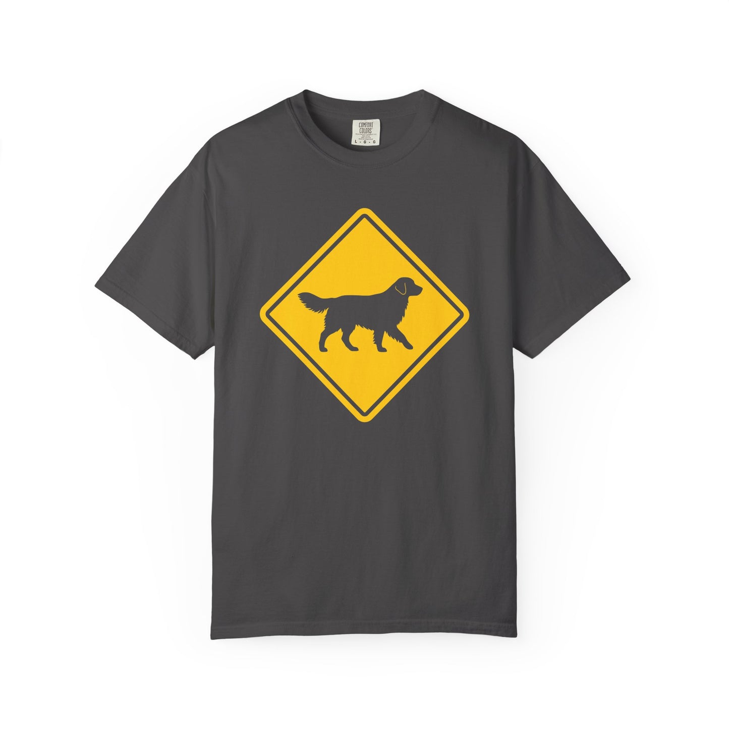Golden Retriever Dog Crossing T-Shirt in Graphite from When Dogs Fly