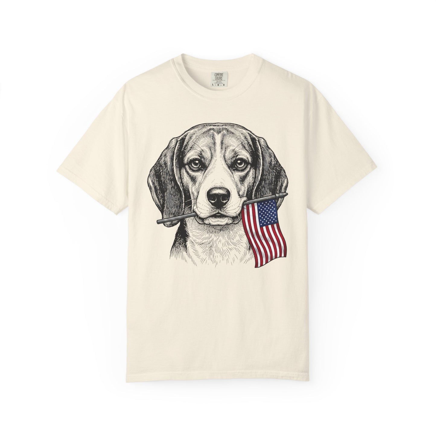 Red, White & Beagle American Flag T-Shirt in Ivory from When Dogs Fly