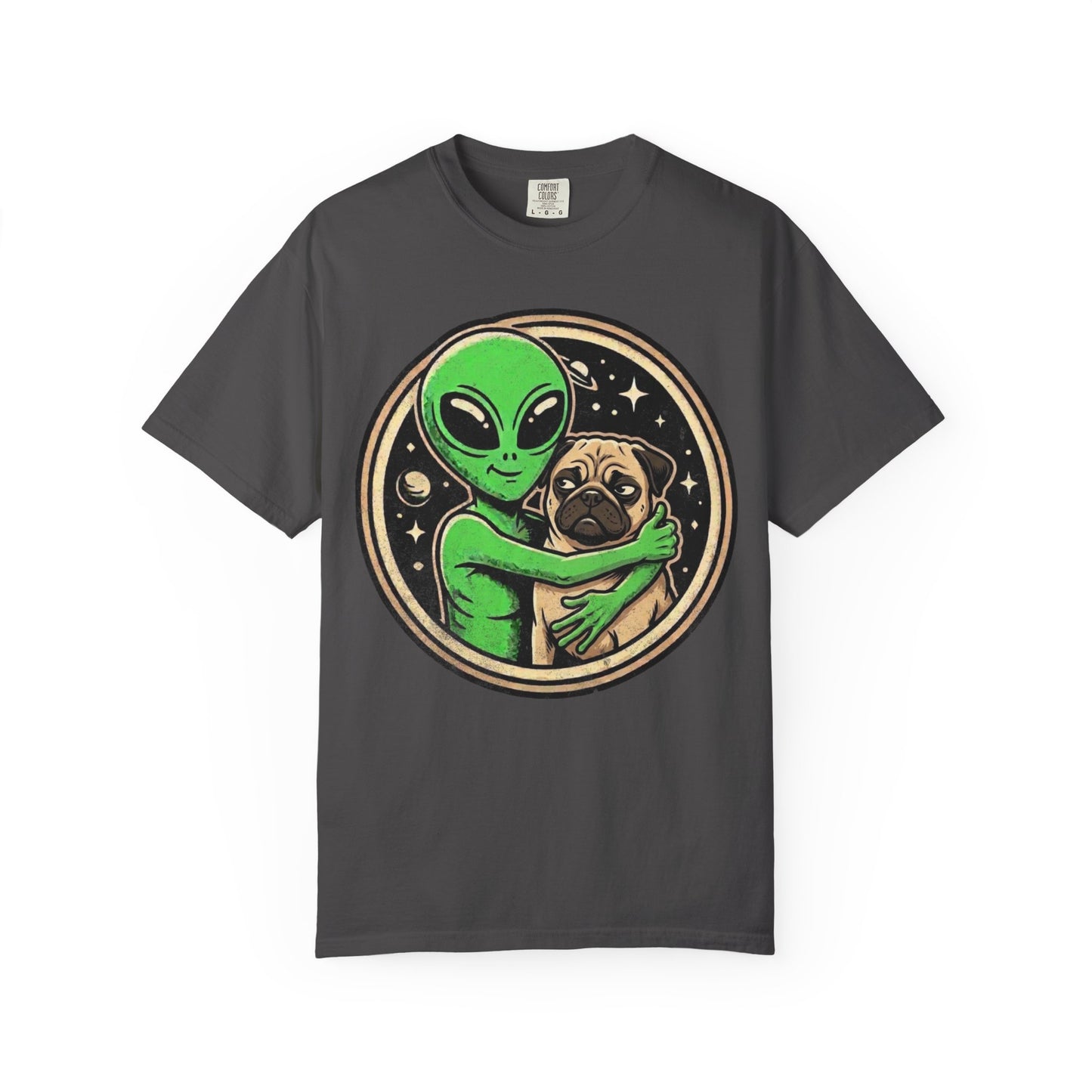 Every Alien Needs a Pug T-Shirt in Graphite from When Dogs Fly
