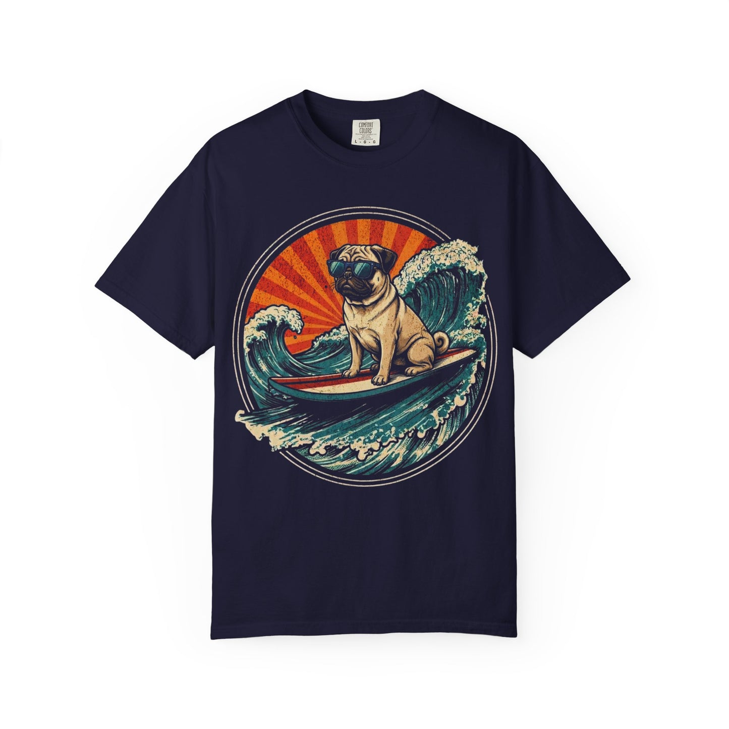 Surf's Up, Pug T-Shirt in True Navy from When Dogs Fly