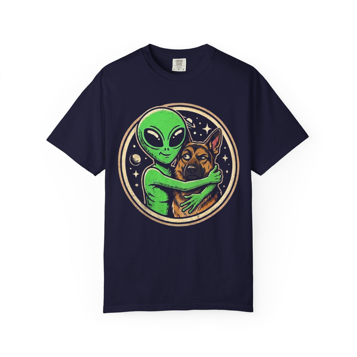 Every Alien Needs a German Shepherd T-Shirt in True Navy from When Dogs Fly