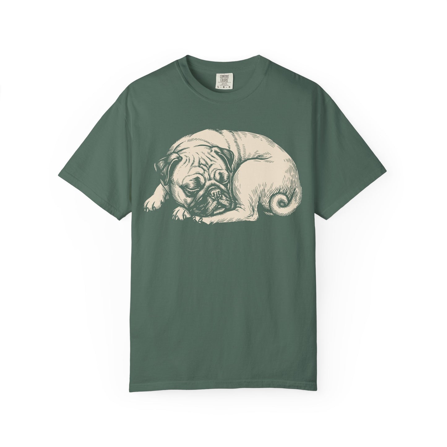 Cozy Nap Time Pug T-Shirt in Blue Spruce from When Dogs Fly