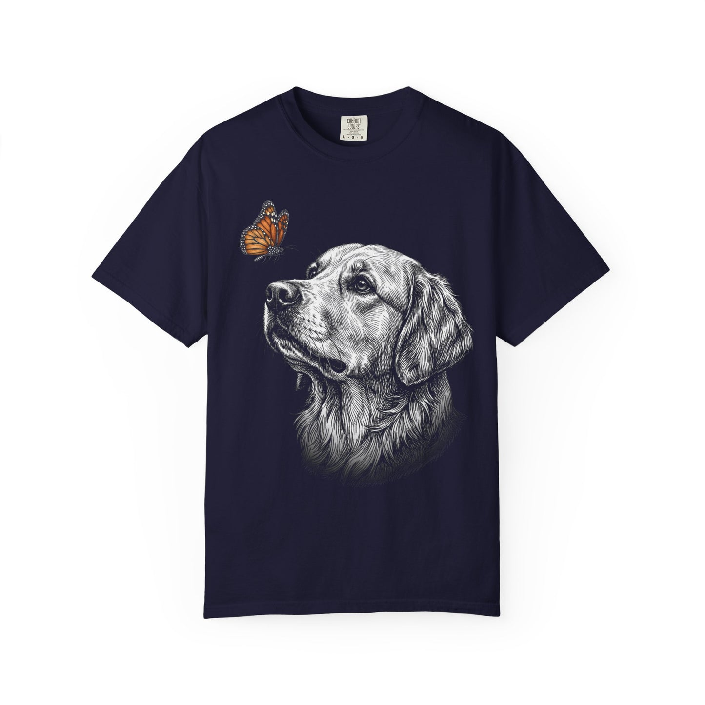 Hello Butterfly Golden Retriever T-Shirt in True Navy from When Dogs Fly