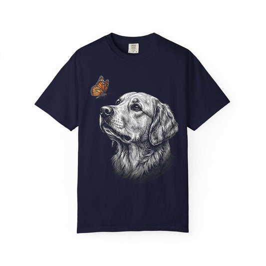 Hello Butterfly Golden Retriever T-Shirt in True Navy from When Dogs Fly