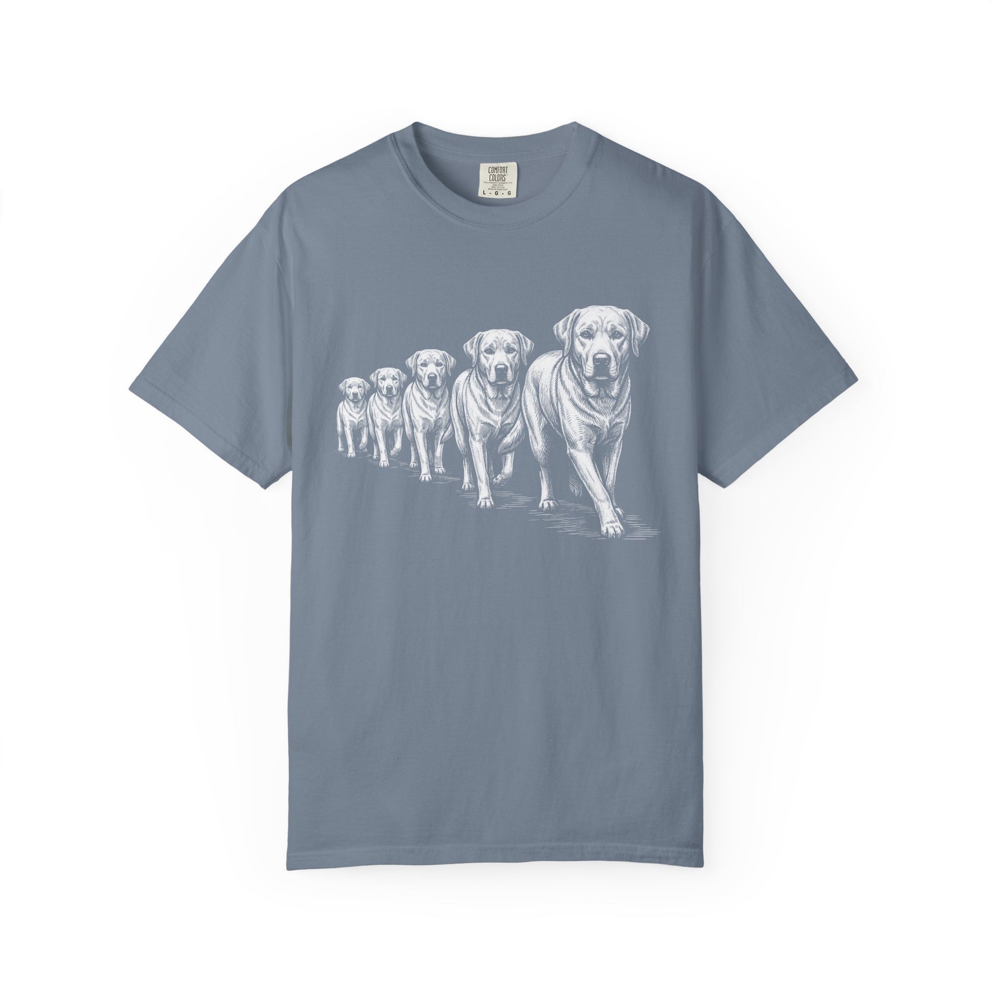 Marching Labrador Retrievers T-Shirt in Blue Jean from When Dogs Fly