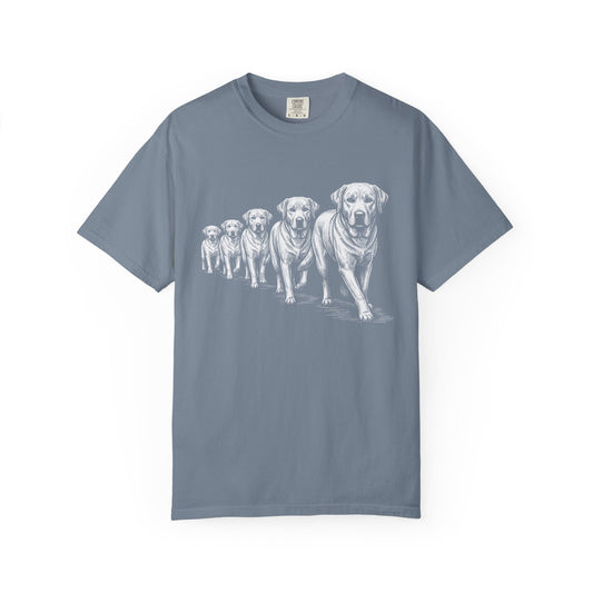 Marching Labrador Retrievers T-Shirt in Blue Jean from When Dogs Fly