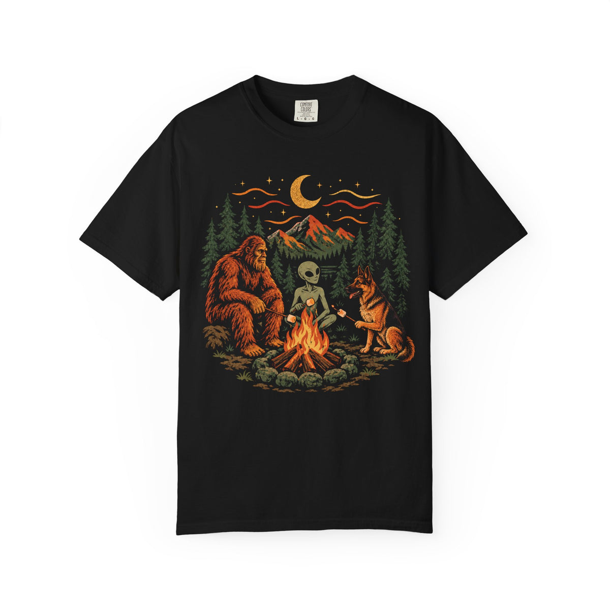 Campfire Believers German Shepherd T-Shirt in Black from When Dogs Fly