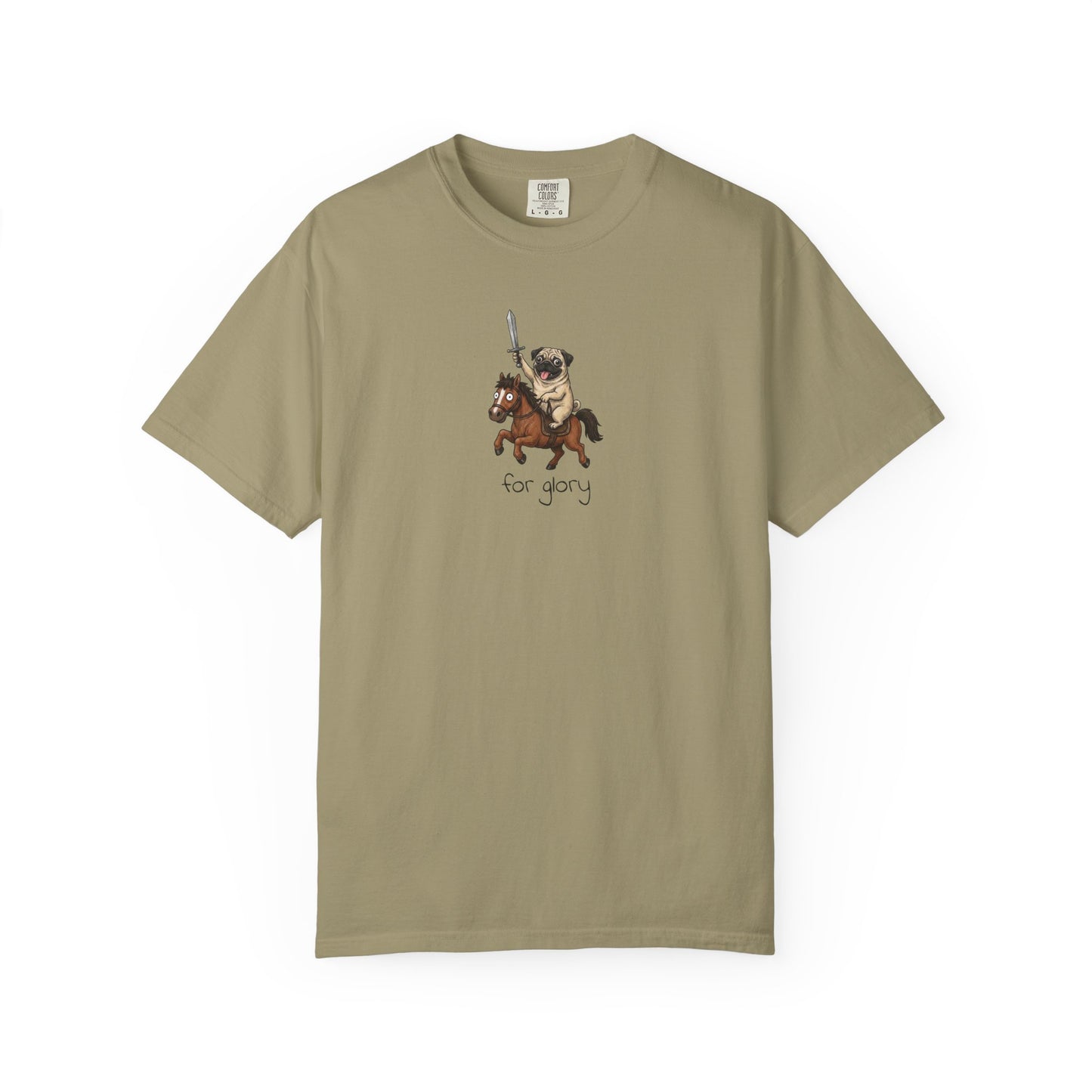 For Glory Pug T-Shirt in Khaki from When Dogs Fly