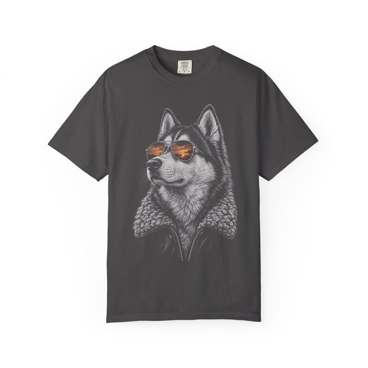 Sunset Aviator Siberian Husky T-Shirt in Graphite from When Dogs Fly