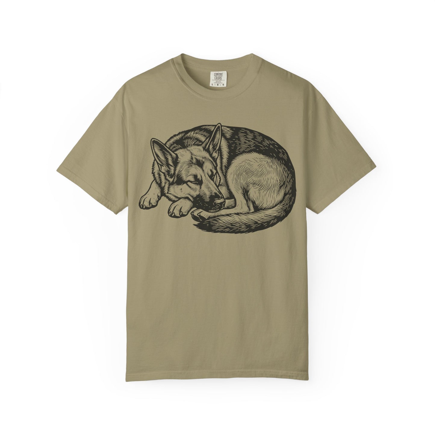 Cozy Nap Time German Shepherd T-Shirt in Khaki from When Dogs Fly