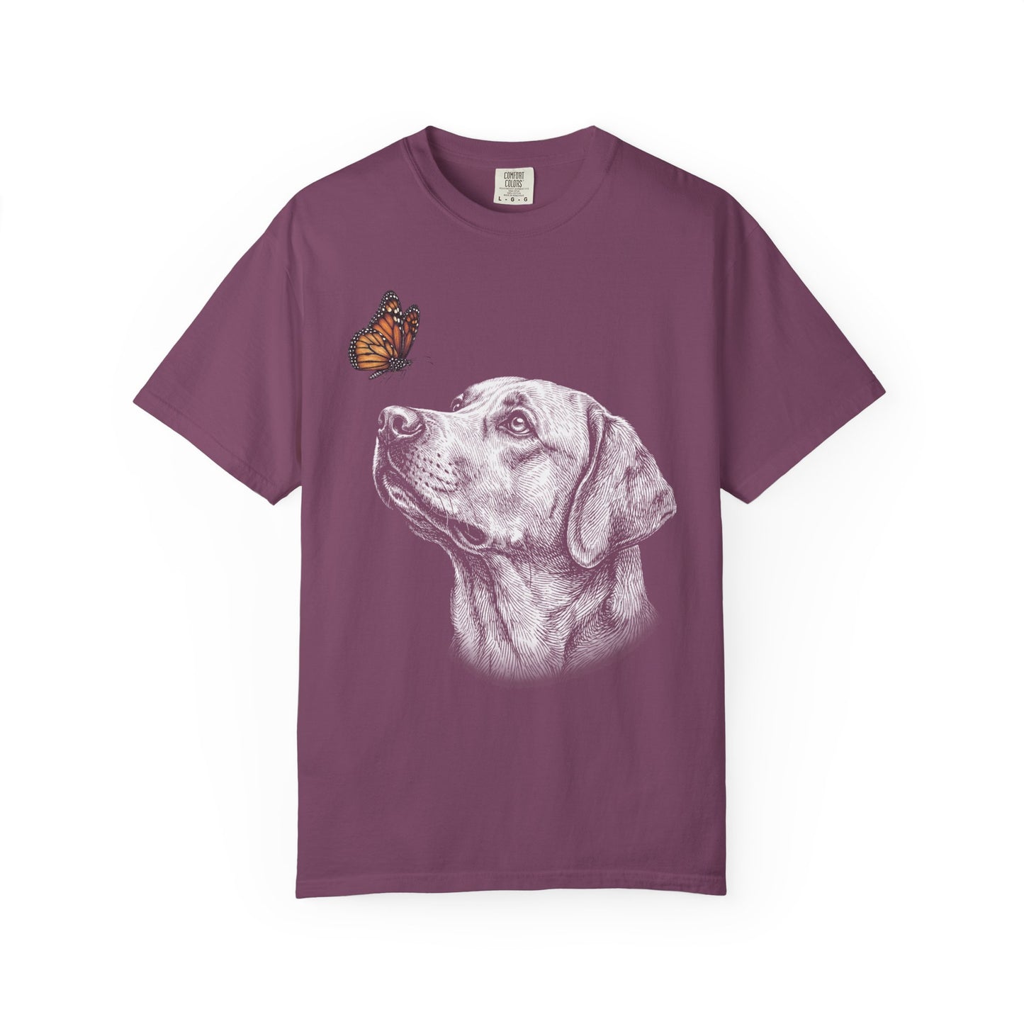 Hello Butterfly Labrador Retriever T-Shirt in Berry from When Dogs Fly