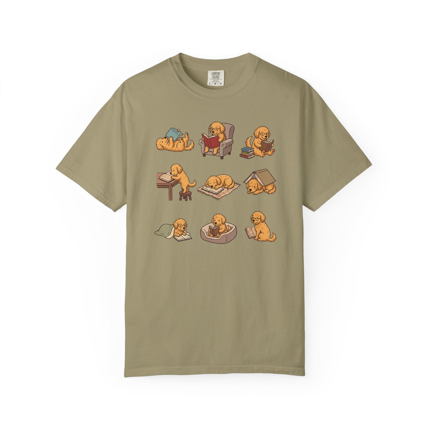 Labradoodle Book Club T-Shirt in Khaki from When Dogs Fly