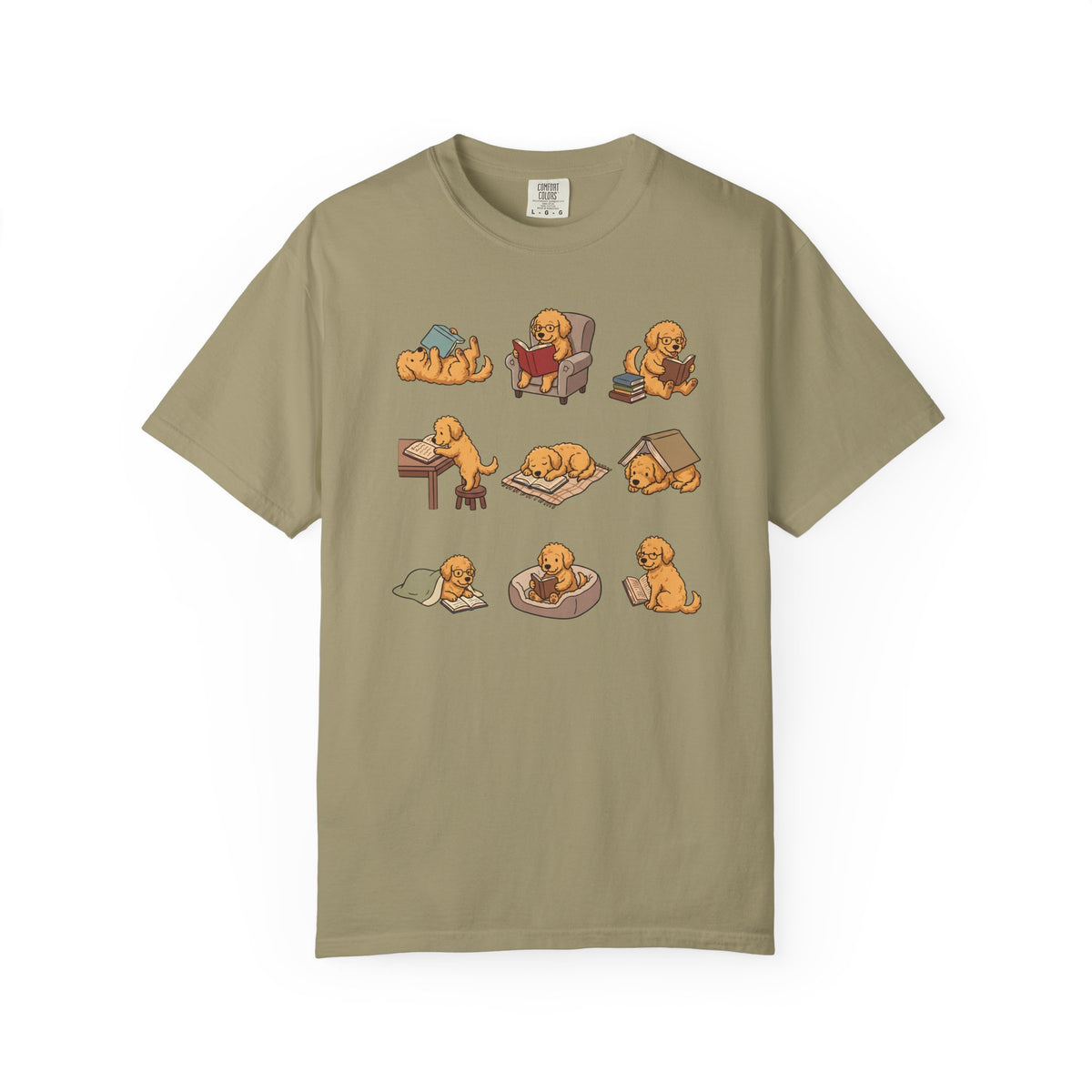 Labradoodle Book Club T-Shirt in Khaki from When Dogs Fly