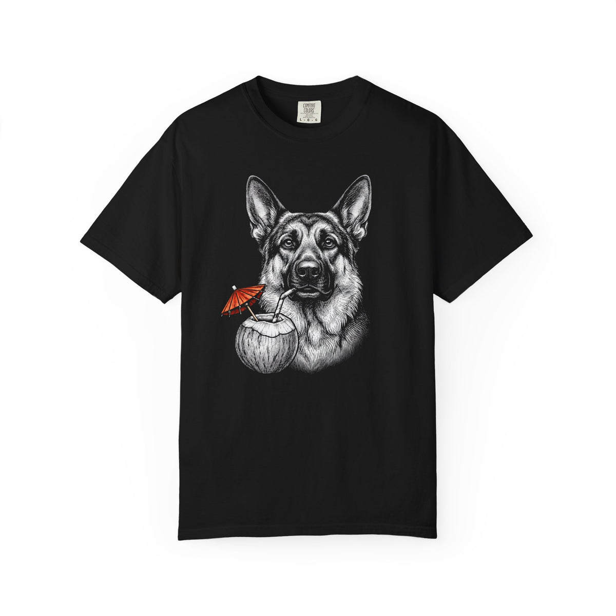 Island Time German Shepherd T-Shirt in Black from When Dogs Fly